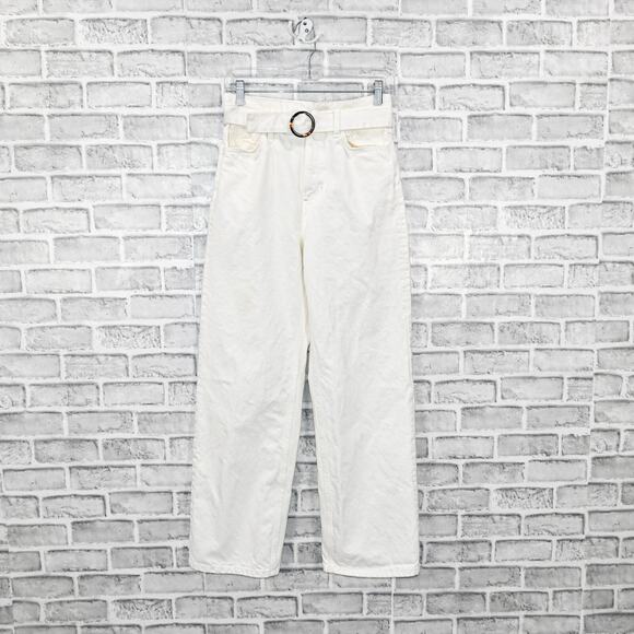 Reformation Women's Wilder Belted High Rise Wide Leg Jeans White size 26 - Picture 5 of 12